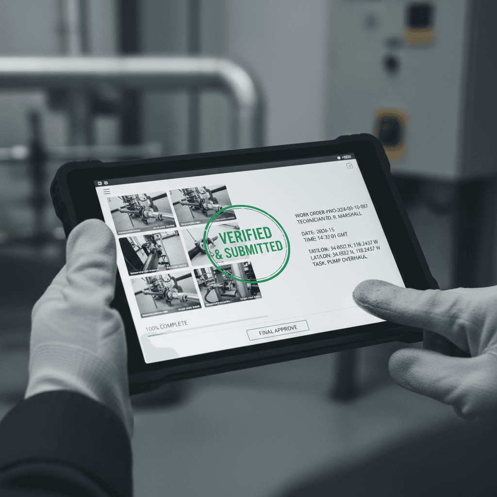 Digital work order submission and photo documentation verification process