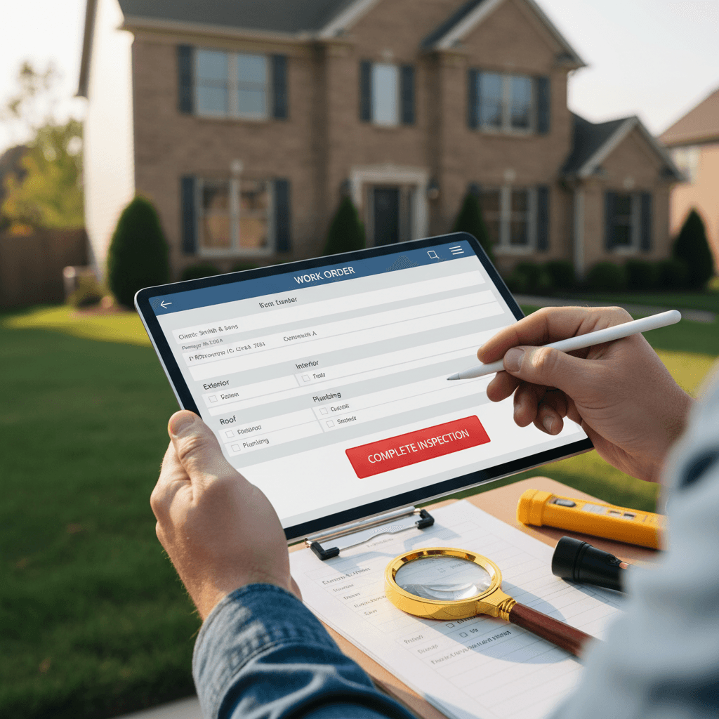 Inspector completing detailed property inspection documentation