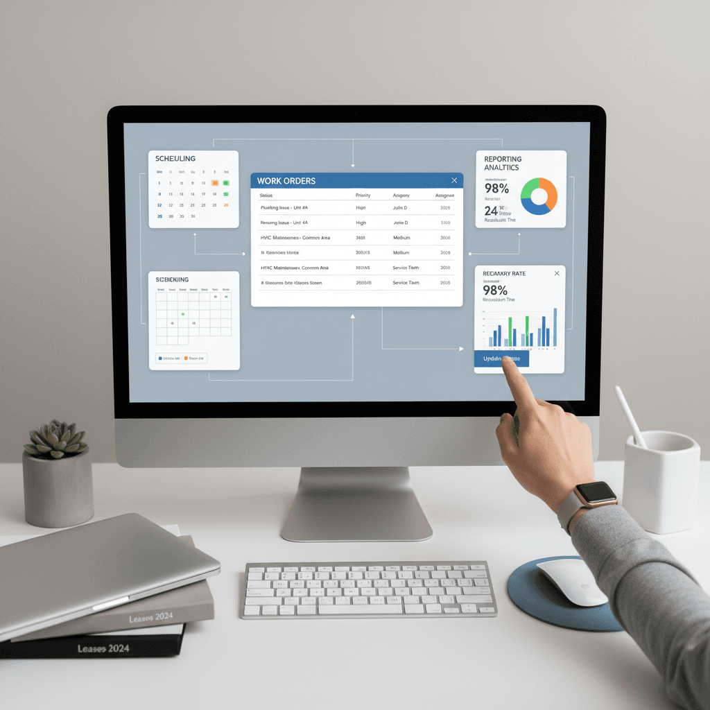Property management dashboard showing real-time work order tracking