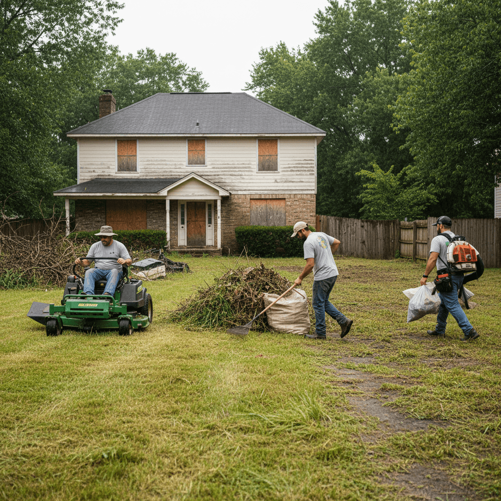 Preservation crew executing lawn maintenance at scale