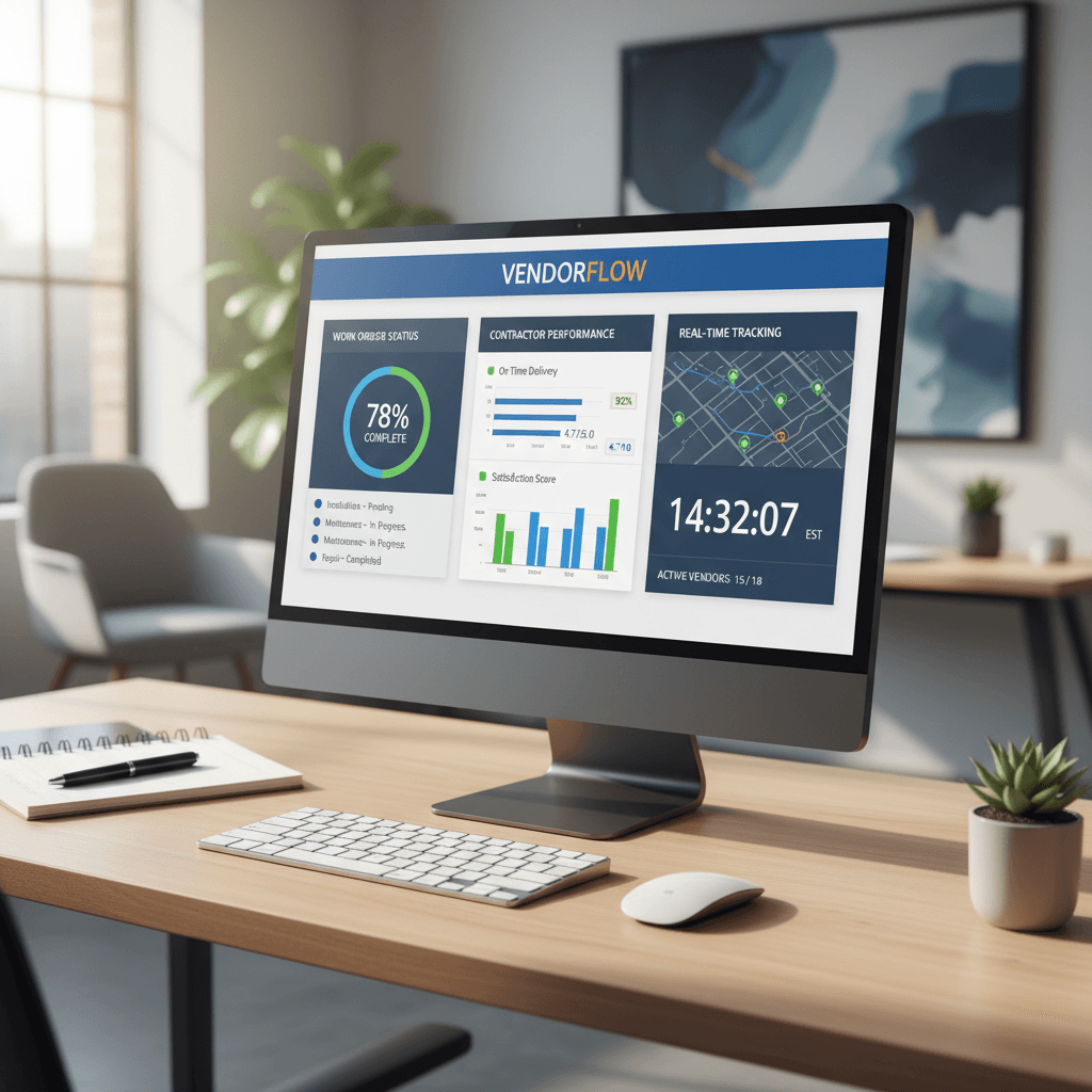 Vendor management dashboard displaying work order metrics