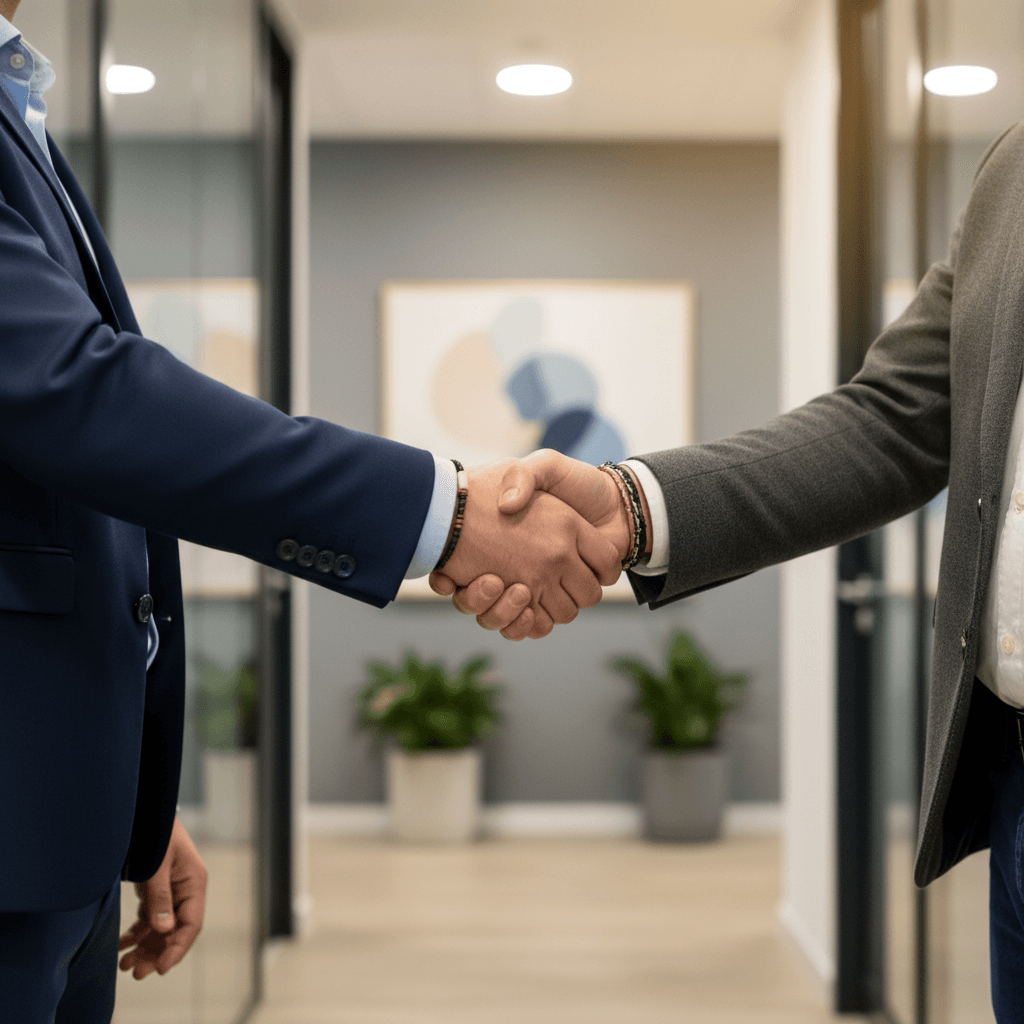 Partnership agreement handshake between agency and contractor