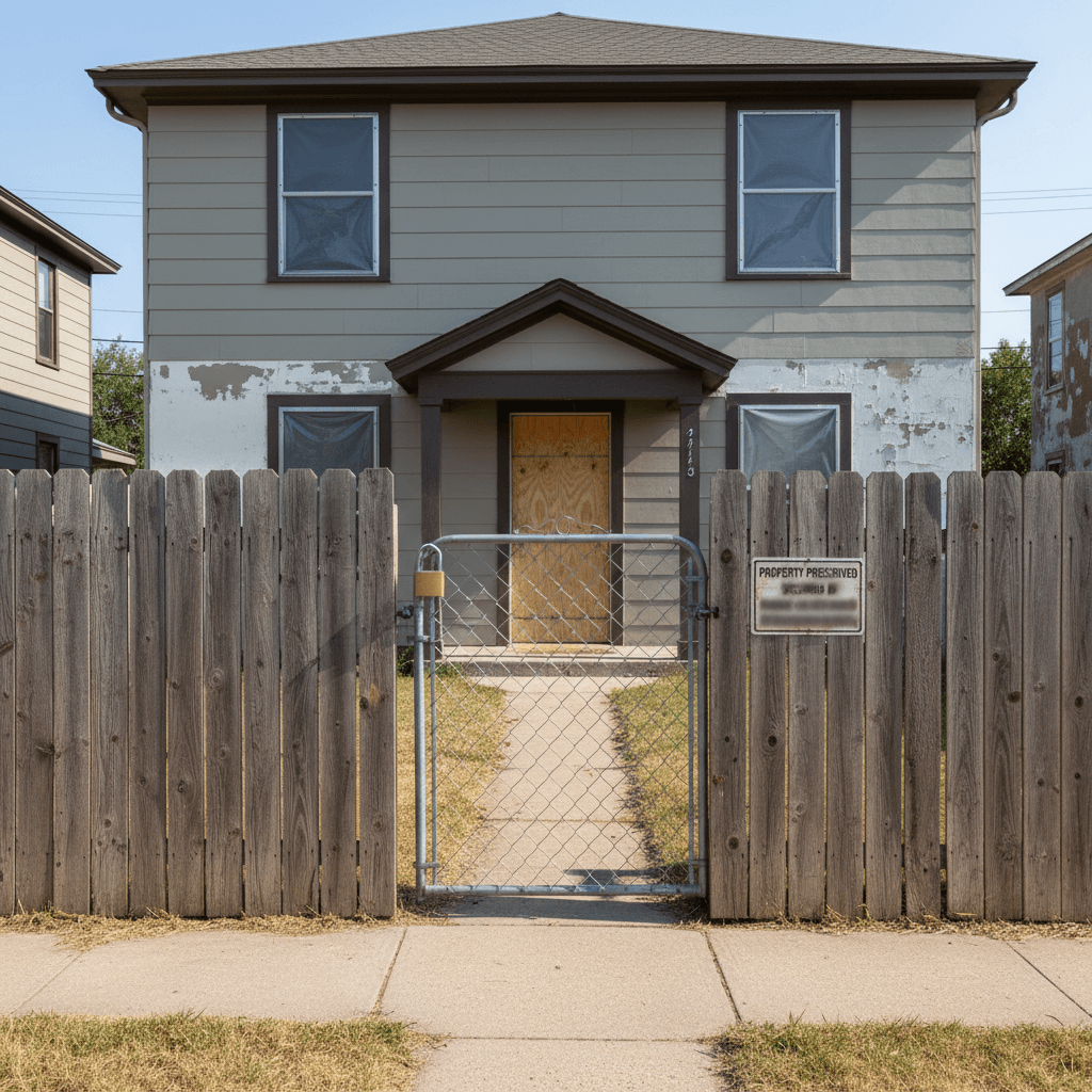 Completed property preservation work showing secured and maintained asset